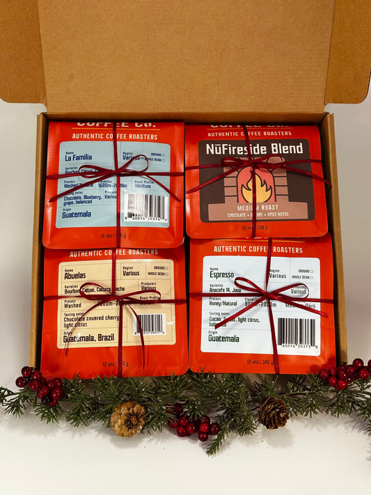 8oz 4pack gift Box - Abuelas, Espresso, La Familia and Nūfireside Blend