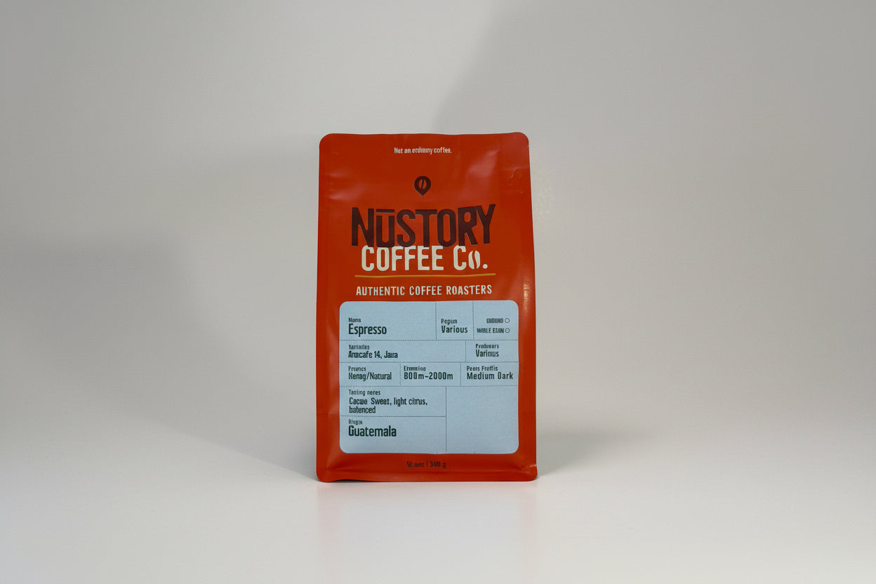 Nustory Coffee Co. coffee package with details on a white background
